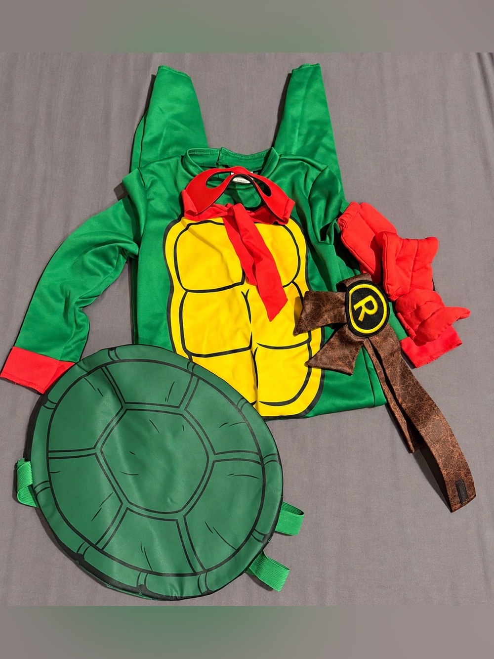 Kids Green Turtle Superhero Costume Set with Red Accents